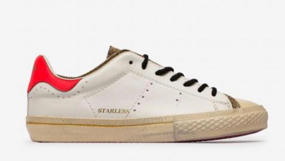 HIDN ANDER SHOES LOW TOPS STARLESS SNEAKER in WHITE/GOLD NWB Size 36/ US 6